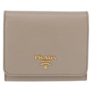 PRADA Compact Wallet Safiano Leather Gray Gold Auth 191383V-13
