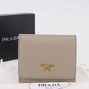 PRADA Compact Wallet Safiano Leather Gray Gold Auth 191383V-12