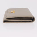 PRADA Compact Wallet Safiano Leather Gray Gold Auth 191383V-3