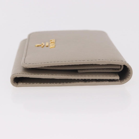 PRADA Compact Wallet Safiano Leather Gray Gold Auth 191383V