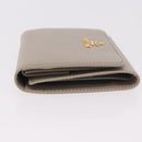 PRADA Compact Wallet Safiano Leather Gray Gold Auth 191383V-4
