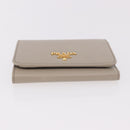 PRADA Compact Wallet Safiano Leather Gray Gold Auth 191383V-6