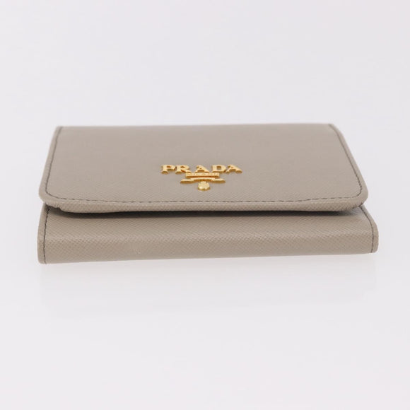 PRADA Compact Wallet Safiano Leather Gray Gold Auth 191383V