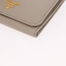 PRADA Compact Wallet Safiano Leather Gray Gold Auth 191383V-14