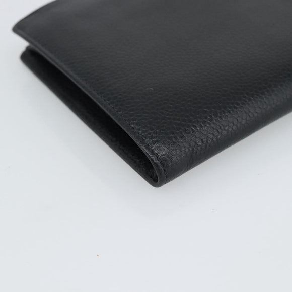 CHANEL COCO Mark Long Wallet Caviar Skin Black Gold CC Auth 191387V