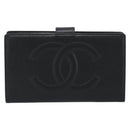 CHANEL COCO Mark Long Wallet Caviar Skin Black Gold CC Auth 191387V-13