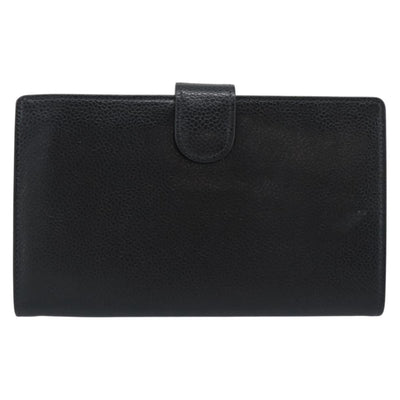 CHANEL COCO Mark Long Wallet Caviar Skin Black Gold CC Auth 191387V - 0