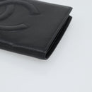 CHANEL COCO Mark Long Wallet Caviar Skin Black Gold CC Auth 191387V-7