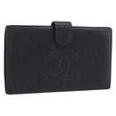 CHANEL COCO Mark Long Wallet Caviar Skin Black Gold CC Auth 191388-1