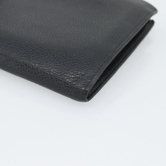 CHANEL COCO Mark Long Wallet Caviar Skin Black Gold CC Auth 191388
