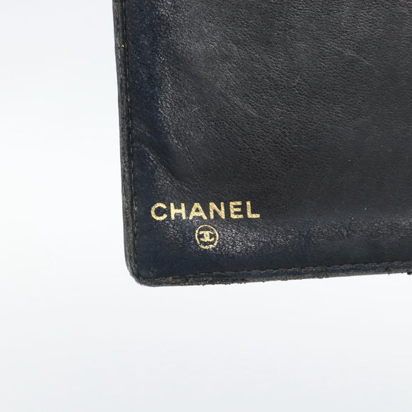 CHANEL COCO Mark Long Wallet Caviar Skin Black Gold CC Auth 191388