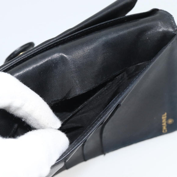 CHANEL COCO Mark Long Wallet Caviar Skin Black Gold CC Auth 191388