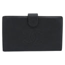 CHANEL COCO Mark Long Wallet Caviar Skin Black Gold CC Auth 191388-13