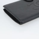 CHANEL COCO Mark Long Wallet Caviar Skin Black Gold CC Auth 191388-14