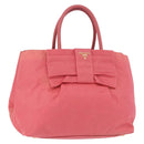PRADA Ribbon Hand Bag Nylon Pink Gold Auth 191389A-1