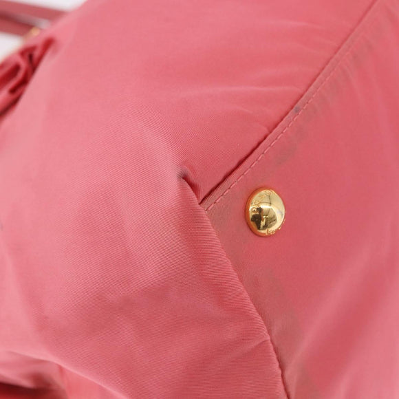 PRADA Ribbon Hand Bag Nylon Pink Gold Auth 191389A