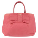 PRADA Ribbon Hand Bag Nylon Pink Gold Auth 191389A-13