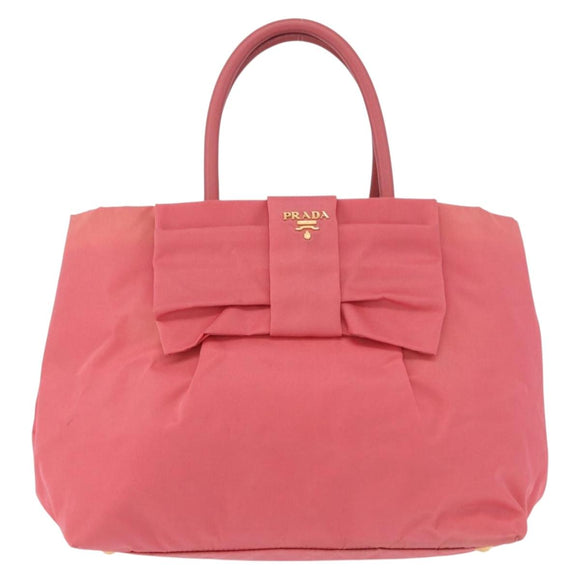 PRADA Ribbon Hand Bag Nylon Pink Gold Auth 191389A