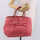 PRADA Ribbon Hand Bag Nylon Pink Gold Auth 191389A-24