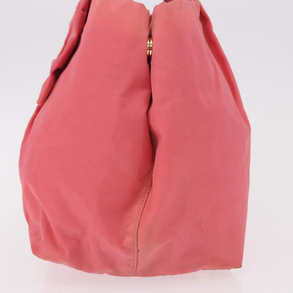 PRADA Ribbon Hand Bag Nylon Pink Gold Auth 191389A