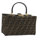 FENDI Zucca Canvas Vanity Hand Bag Black Brown Auth 191413-1