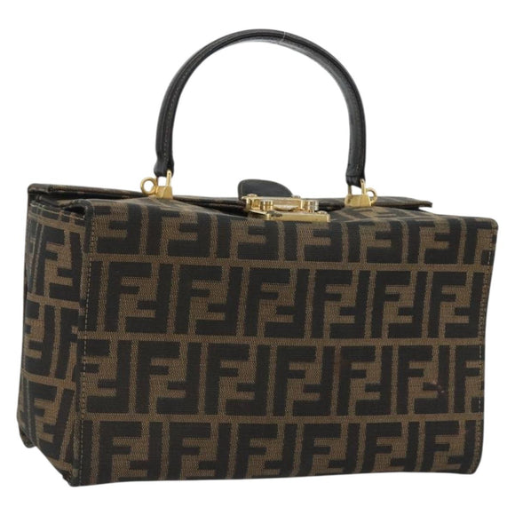 FENDI Zucca Canvas Vanity Hand Bag Black Brown Auth 191413