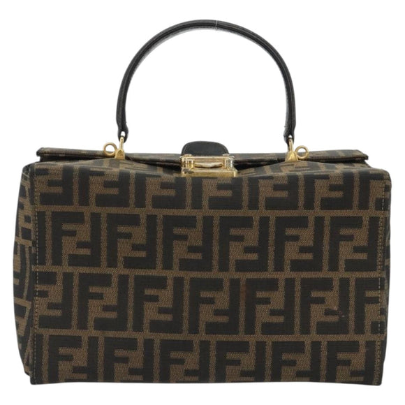 FENDI Zucca Canvas Vanity Hand Bag Black Brown Auth 191413