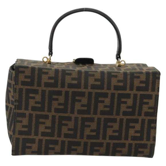FENDI Zucca Canvas Vanity Hand Bag Black Brown Auth 191413