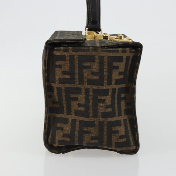 FENDI Zucca Canvas Vanity Hand Bag Black Brown Auth 191413