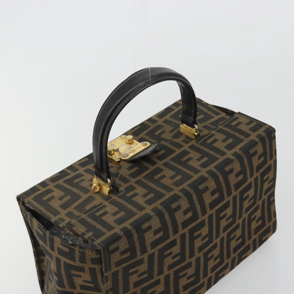 FENDI Zucca Canvas Vanity Hand Bag Black Brown Auth 191413