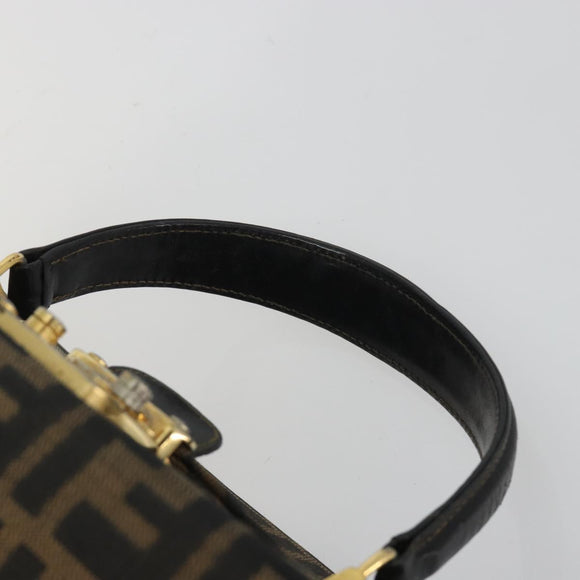 FENDI Zucca Canvas Vanity Hand Bag Black Brown Auth 191413