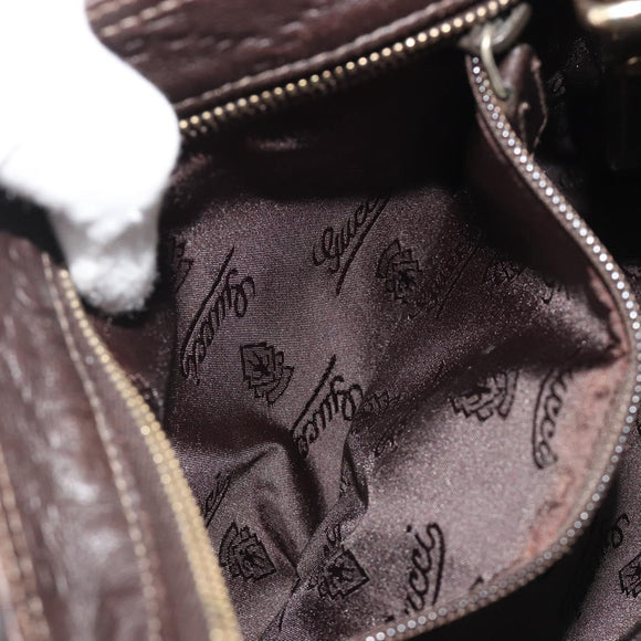 GUCCI GG Canvas Guccissima Bag Leather Dark Brown Gold 201538 Auth 191414