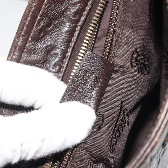GUCCI GG Canvas Guccissima Bag Leather Dark Brown Gold 201538 Auth 191414