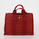 HERMES Hand Bag Canvas 2 Set Red Navy Auth 191436-10