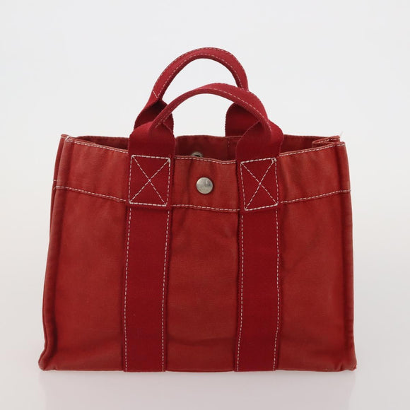 HERMES Hand Bag Canvas 2 Set Red Navy Auth 191436