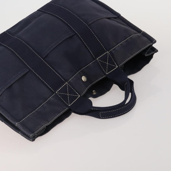 HERMES Hand Bag Canvas 2 Set Red Navy Auth 191436