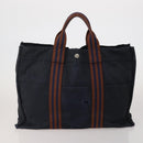 HERMES Fourre Tout MM Hand Bag Canvas 5 Set Navy Black Auth 191437-12