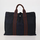 HERMES Fourre Tout MM Hand Bag Canvas 5 Set Navy Black Auth 191437-13
