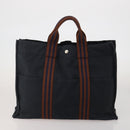 HERMES Fourre Tout MM Hand Bag Canvas 5 Set Navy Black Auth 191437-18