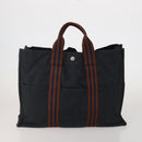 HERMES Fourre Tout MM Hand Bag Canvas 5 Set Navy Black Auth 191437-19