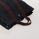 HERMES Fourre Tout MM Hand Bag Canvas 5 Set Navy Black Auth 191437-20