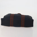 HERMES Fourre Tout MM Hand Bag Canvas 5 Set Navy Black Auth 191437-21