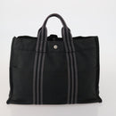 HERMES Fourre Tout MM Hand Bag Canvas 5 Set Navy Black Auth 191437-23