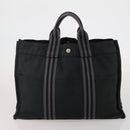 HERMES Fourre Tout MM Hand Bag Canvas 5 Set Navy Black Auth 191437-24