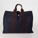 HERMES Fourre Tout MM Hand Bag Canvas 5 Set Navy Black Auth 191437-3