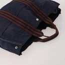 HERMES Fourre Tout MM Hand Bag Canvas 5 Set Navy Black Auth 191437-4