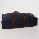 HERMES Fourre Tout MM Hand Bag Canvas 5 Set Navy Black Auth 191437-5