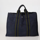 HERMES Fourre Tout MM Hand Bag Canvas 5 Set Navy Black Auth 191437-7