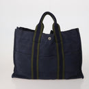 HERMES Fourre Tout MM Hand Bag Canvas 5 Set Navy Black Auth 191437-8