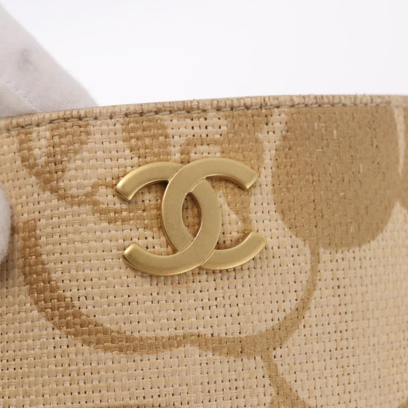 CHANEL Chain Shoulder Tote Bag Raffia Beige Gold CC Auth 191448V